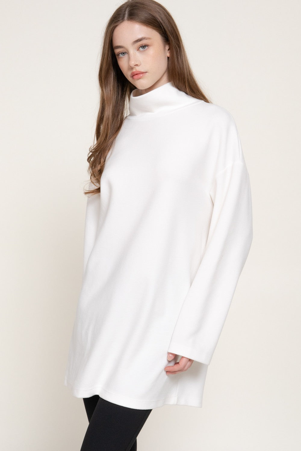 Long Slv High Neck Brushed Knit Mini Dress