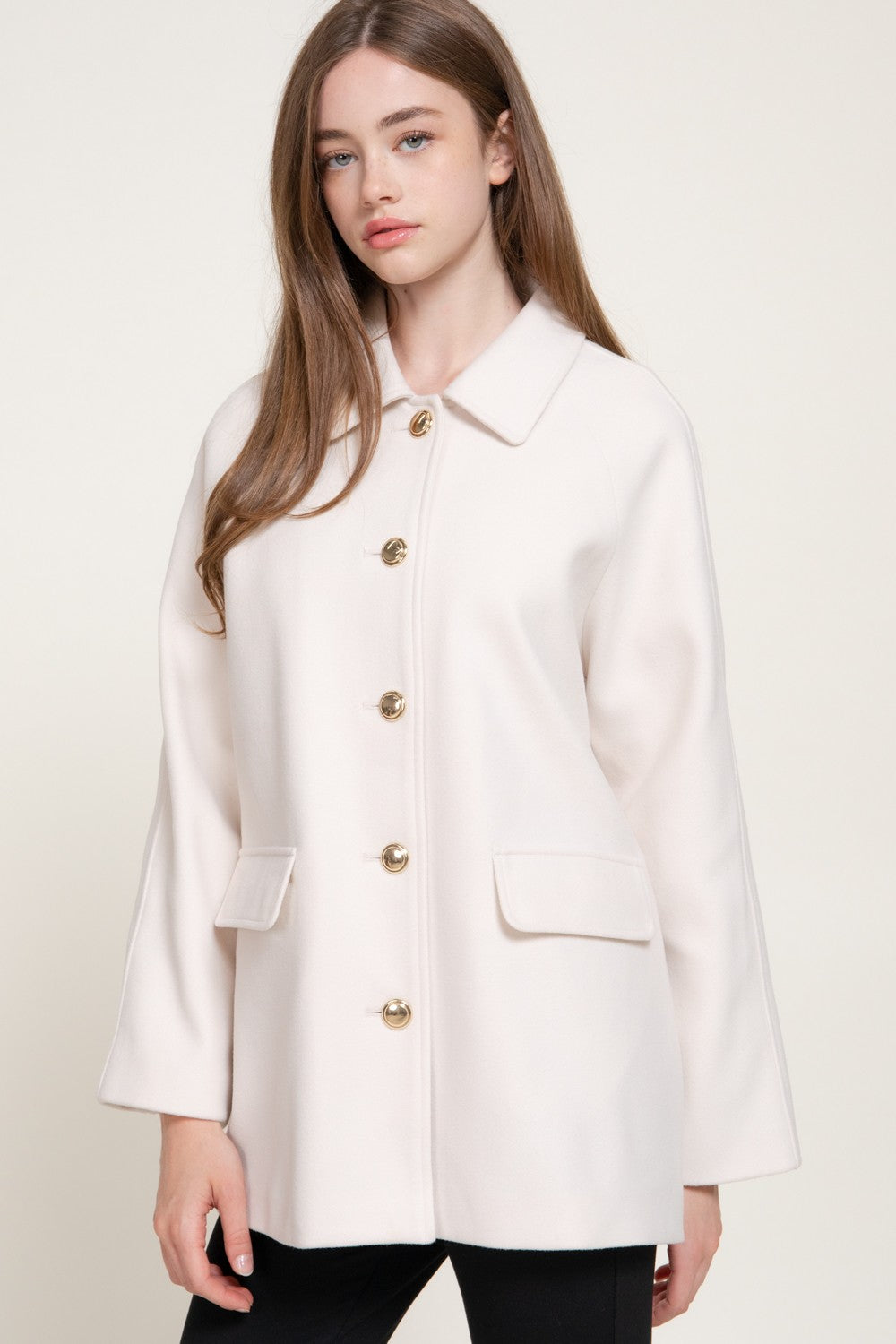 Long Sleeve Notched Collar Felt Coat