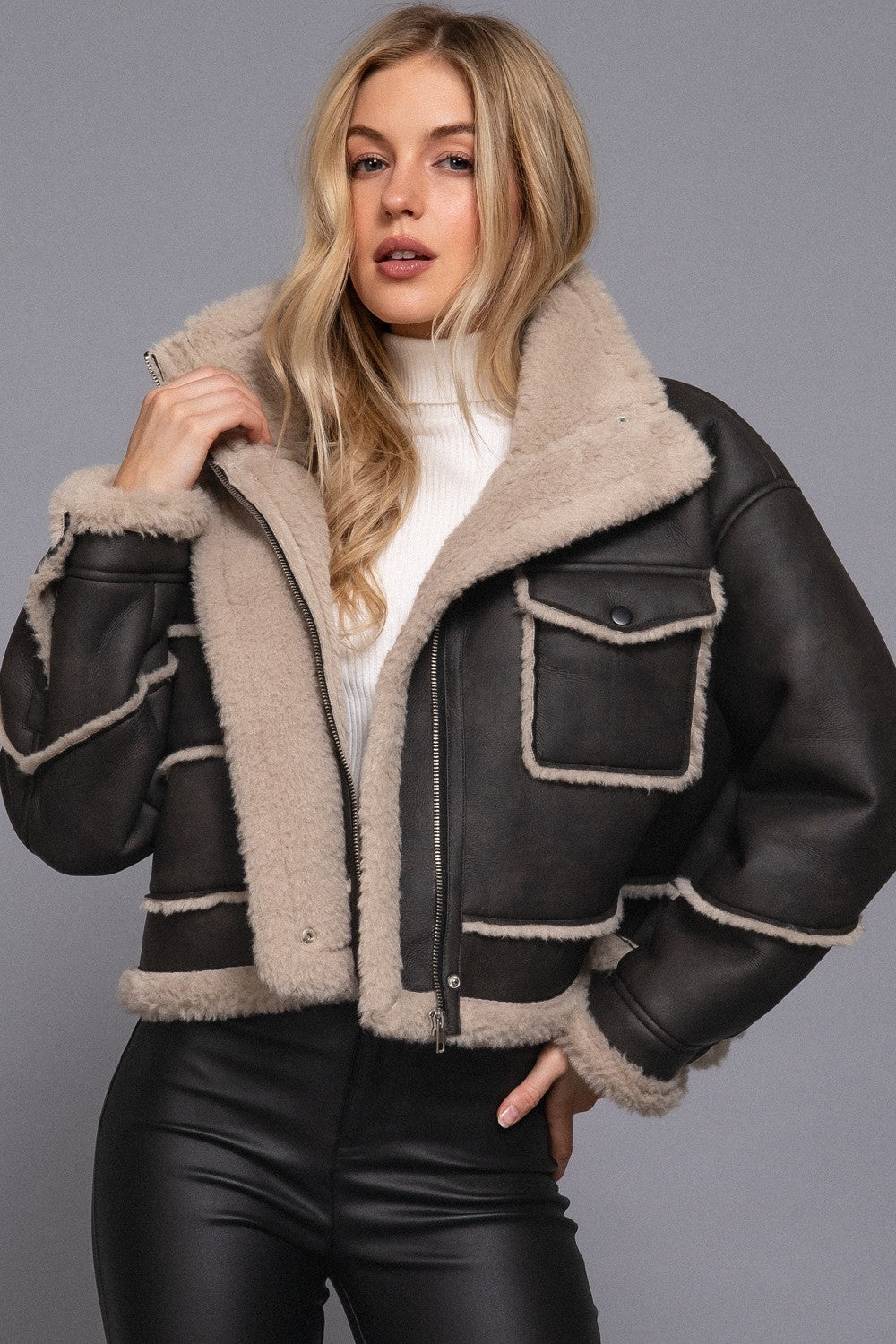 Faux Leather Inner Fur Jacket