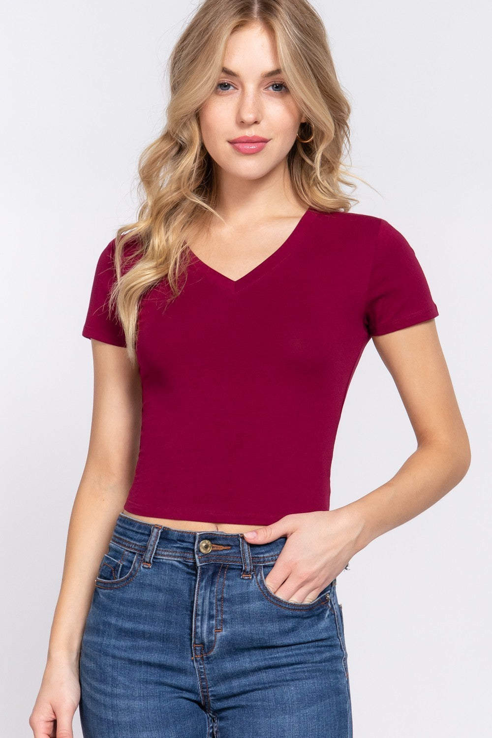 Short Sleeve V-Neck Crop Top