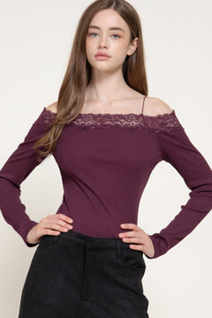 Long Slv Off The Shoulder Lace Trim Knit Top