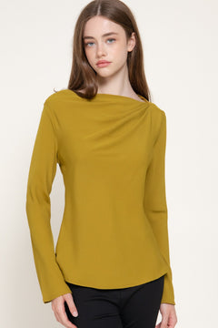Long Sleeve Draped Boat Neck Blouse