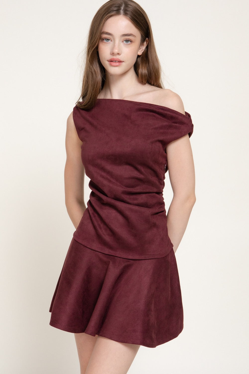 Asymmetrical Faux Suede Mini Dress