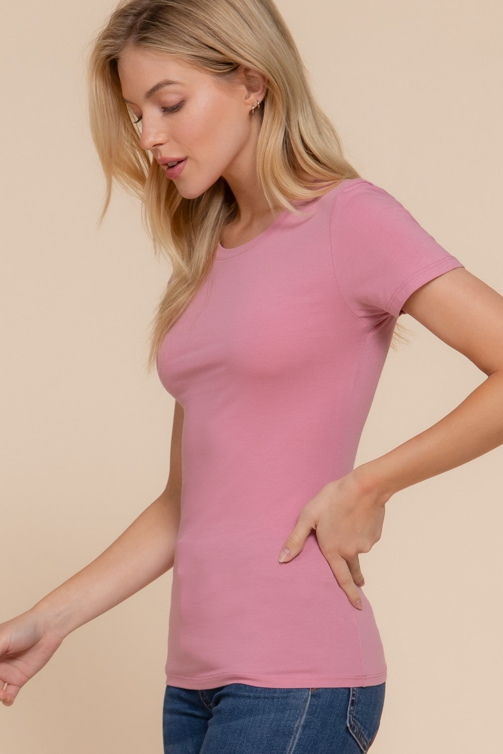 Short Slv Crew Neck Cotton Jersey Top