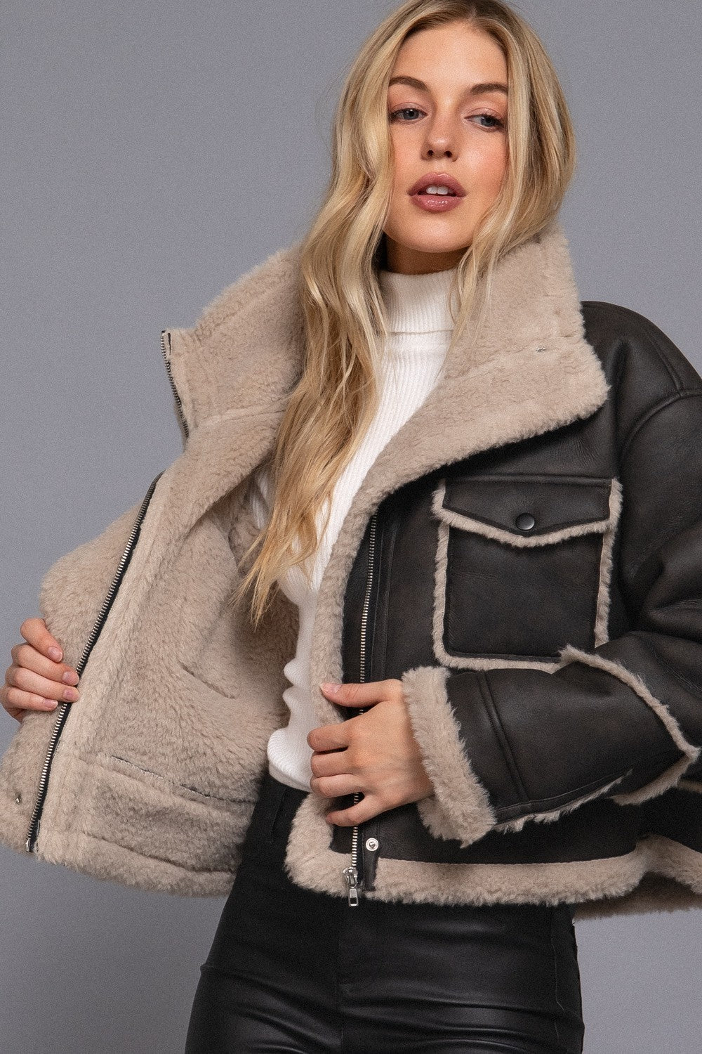 Faux Leather Inner Fur Jacket