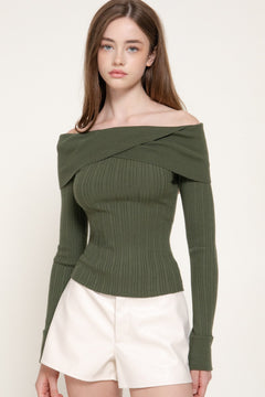 Long Slv Texture Off The Shoulder Sweater
