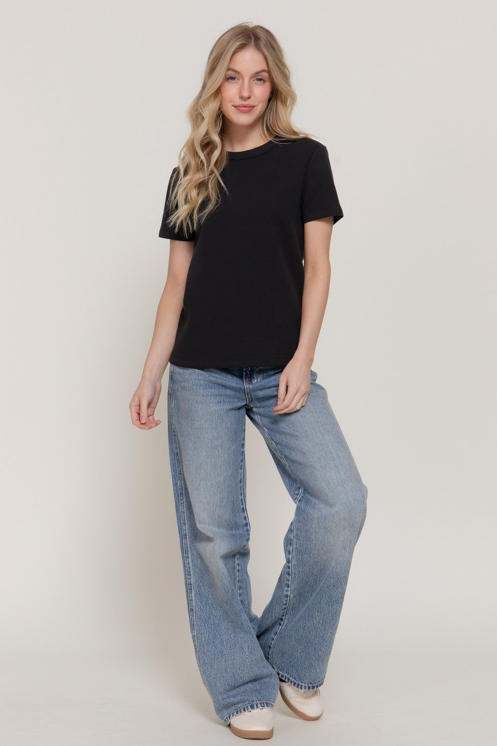 Short Sleeve Round Neck Soft Knit Top
