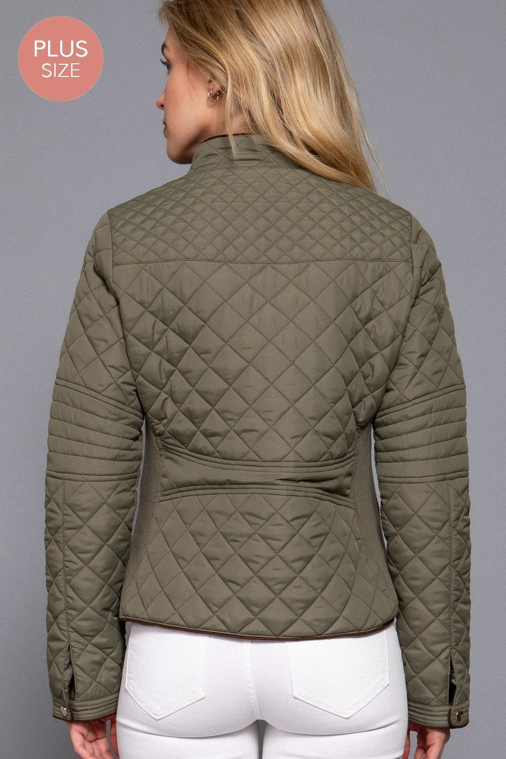 Suede Piping Detail Rib Quilted Padding Jacket