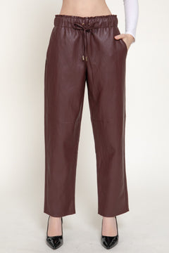 Elastic Waist Texture Faux Leather Pants