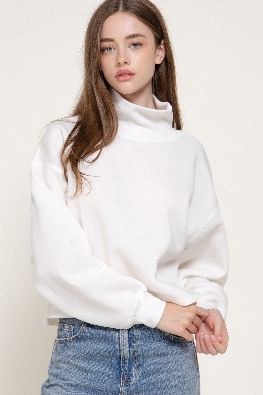 Long Sleeve Neck Hem & Cuffs Inner Brushed Sweatshirt