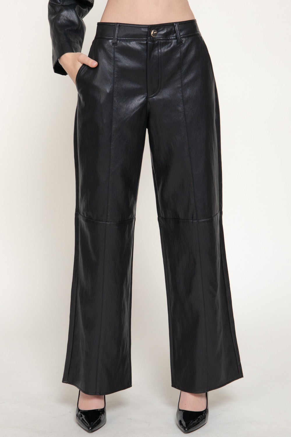 Straight Leg Texture Faux Leather Long Pants