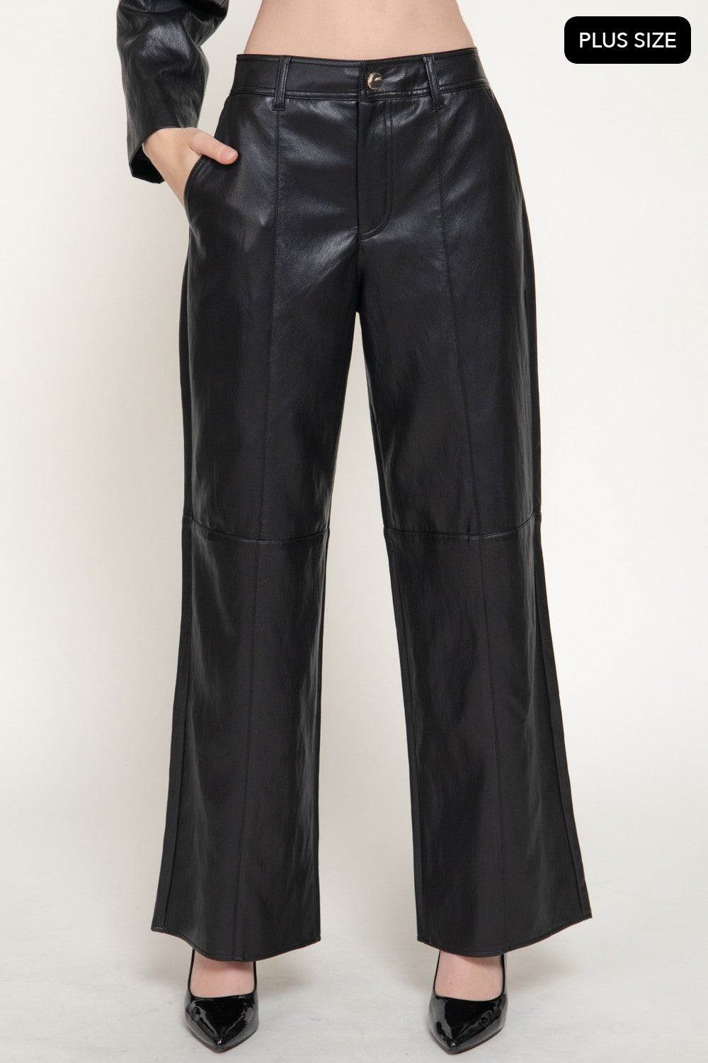 Straight Leg Texture Faux Leather Long Pants