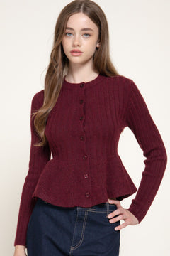 Long Slv Peplum Sweater Cardigan