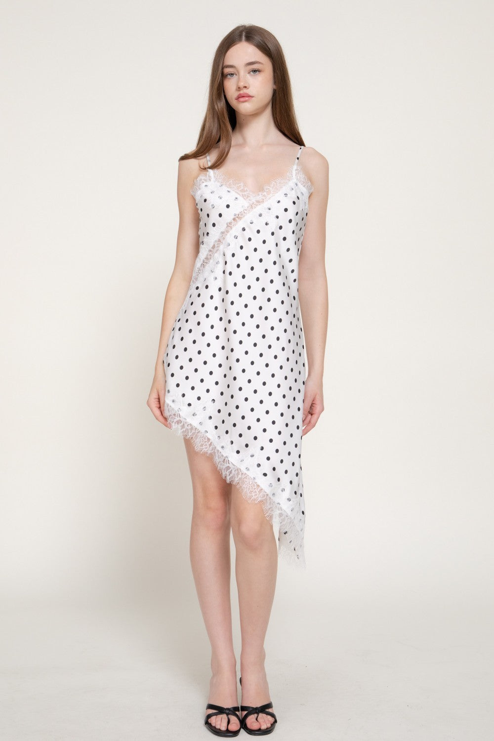 Asymmetric Dot Print Satin Dress