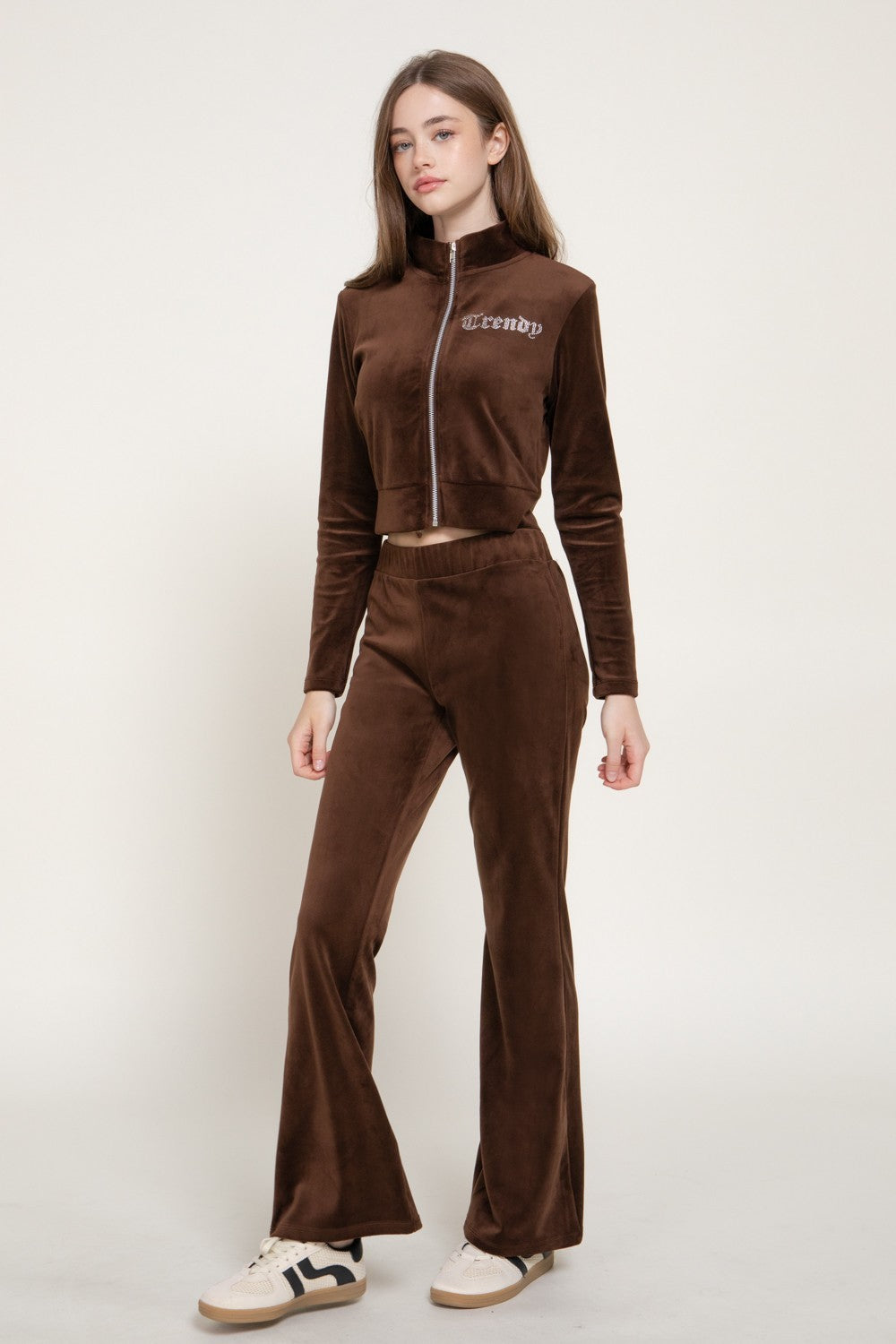 Zip Up Jacket & Flare Pants Velour Set