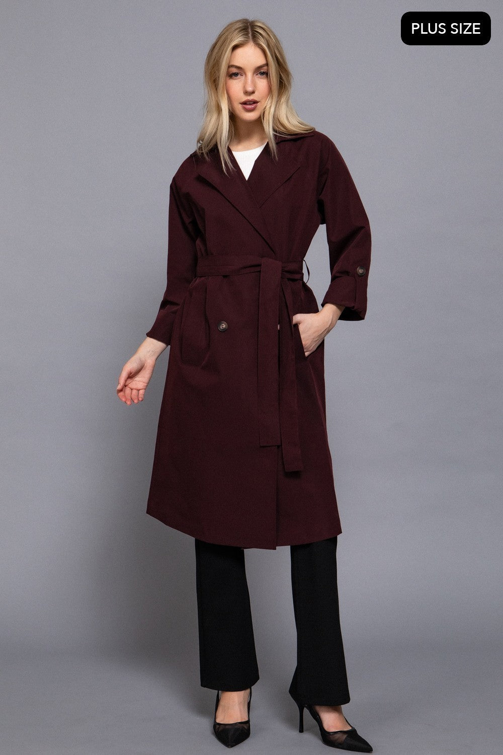 Long Slv Belted Trench Coat