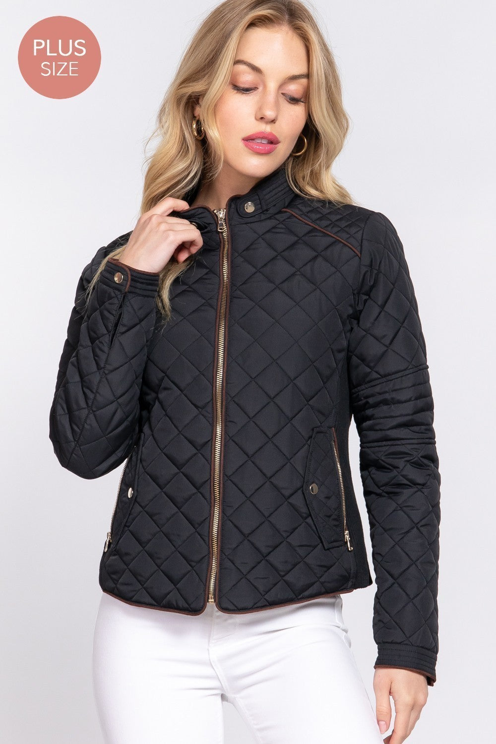 Suede Piping Detail Rib Quilted Padding Jacket
