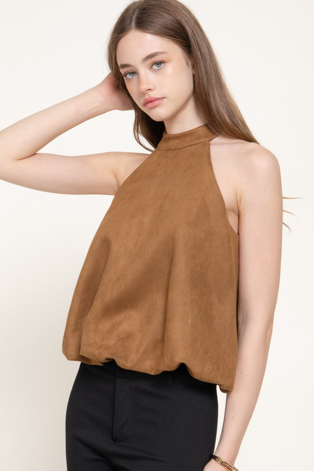 Faux Suede Halter Neck Top