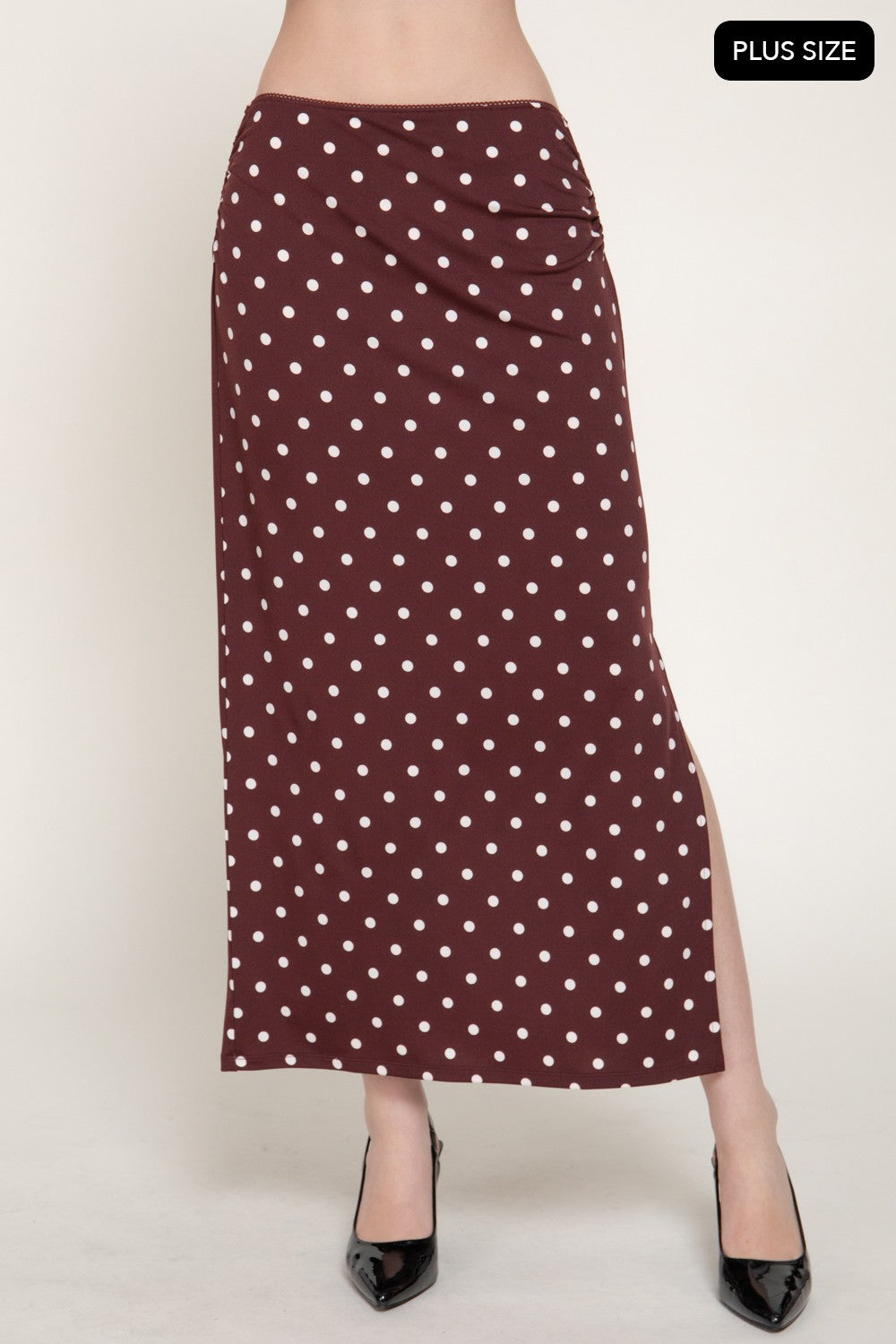Lace Trim Dot Printed Knit Long Skirt