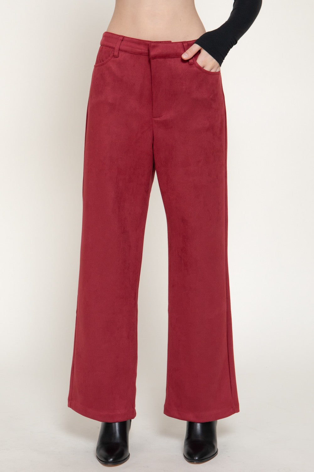 Straight Leg Faux Suede Long Pants