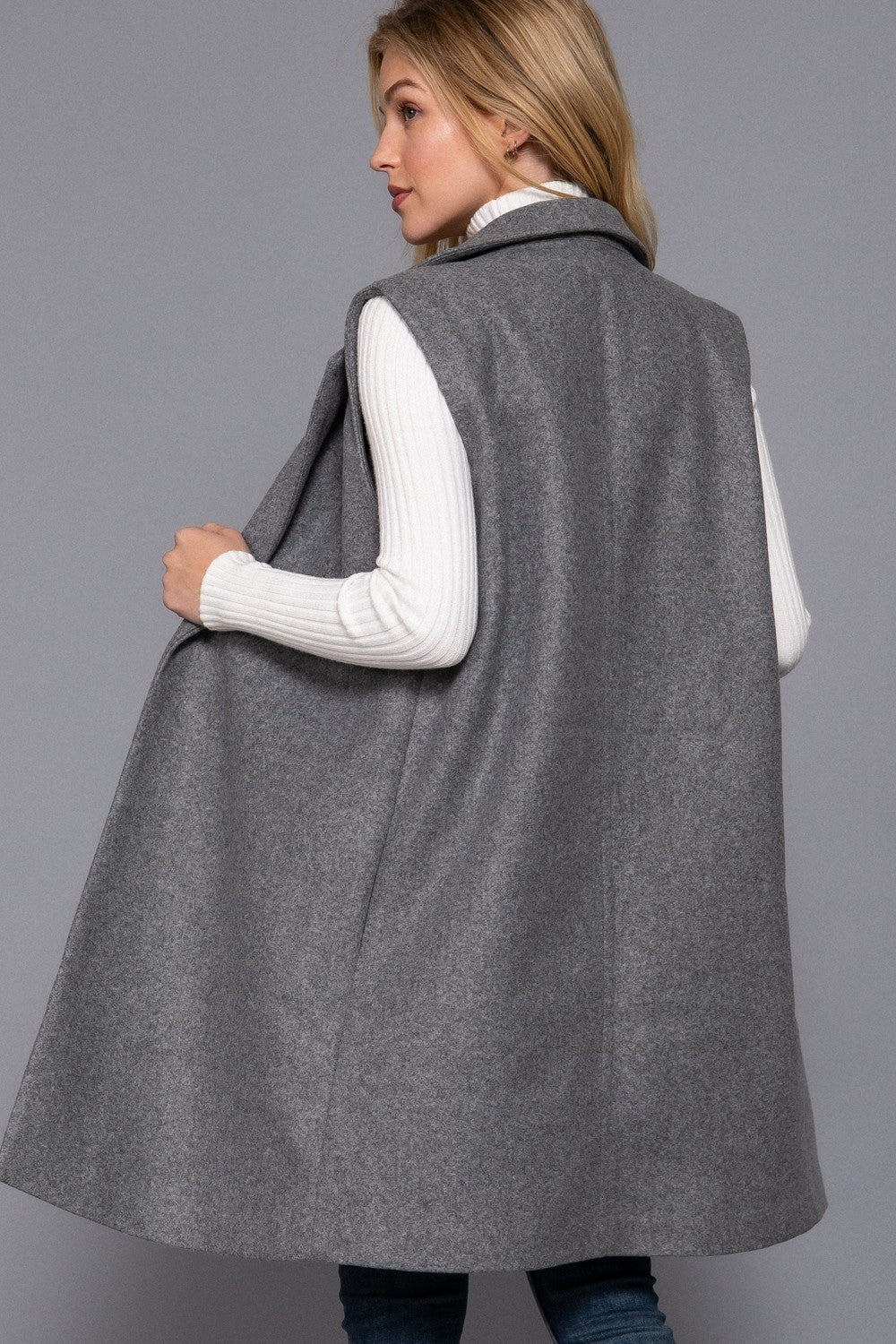 Sleeveless Notched Collar Soft Open Vest
