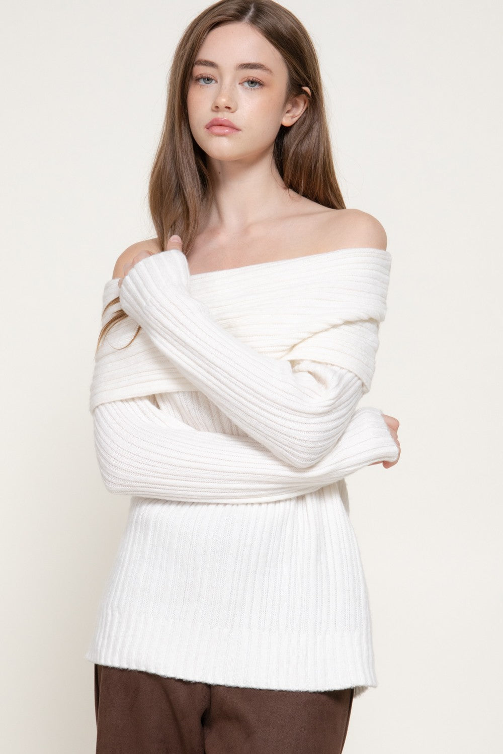 Long Slv Off The Shoulder Ribbed Sweater