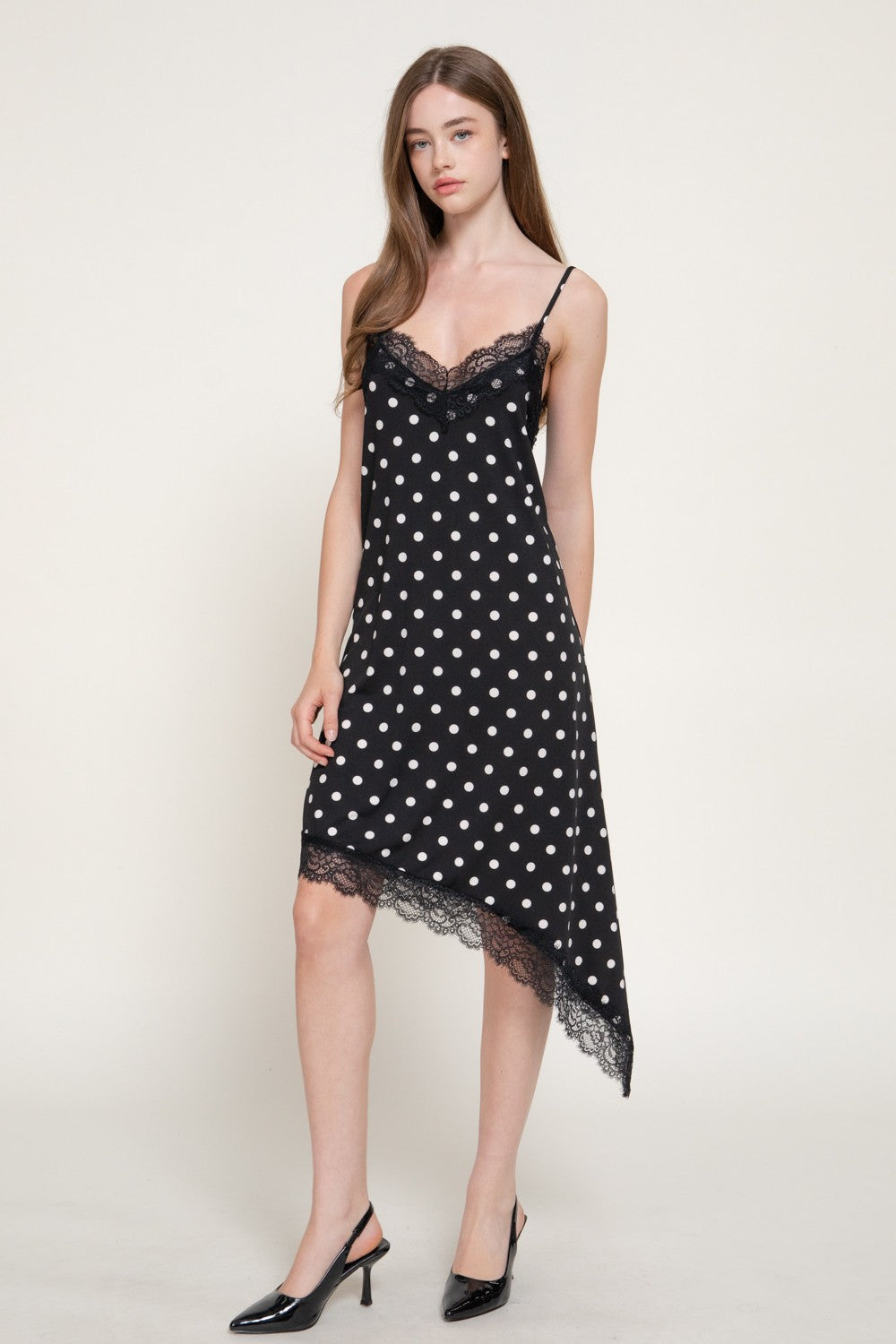 Dot Print Asymmetrical Knit Dress