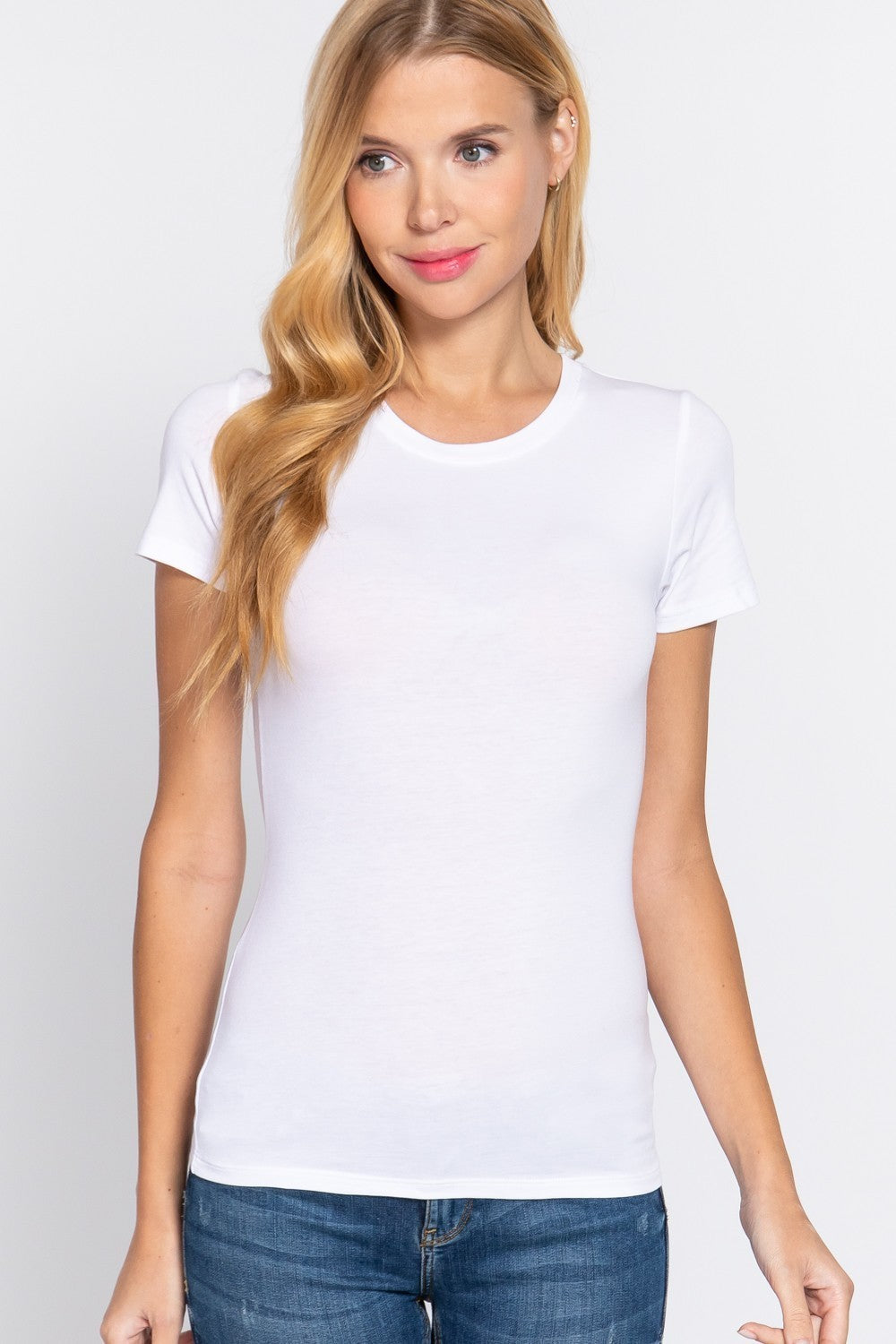 Short Slv Crew Neck Cotton Jersey Top