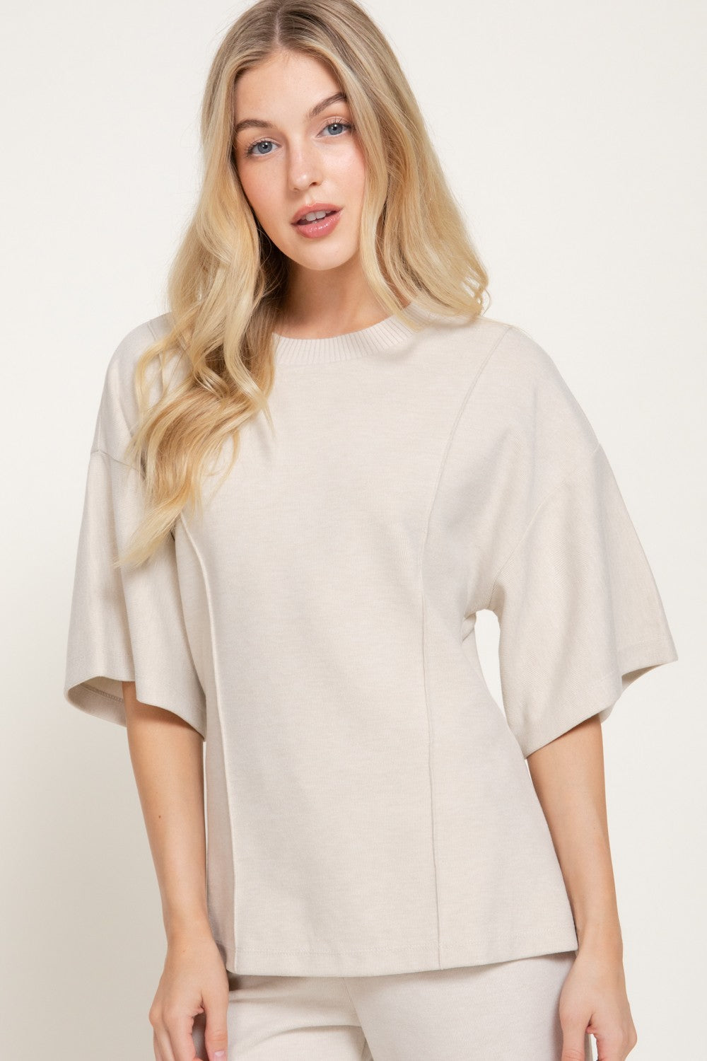 Elbow Slv Round Neck Brushed Knit Top