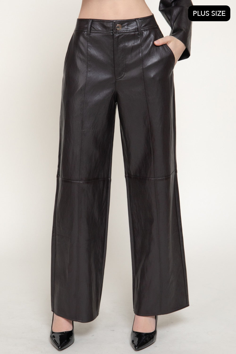 Straight Leg Texture Faux Leather Long Pants
