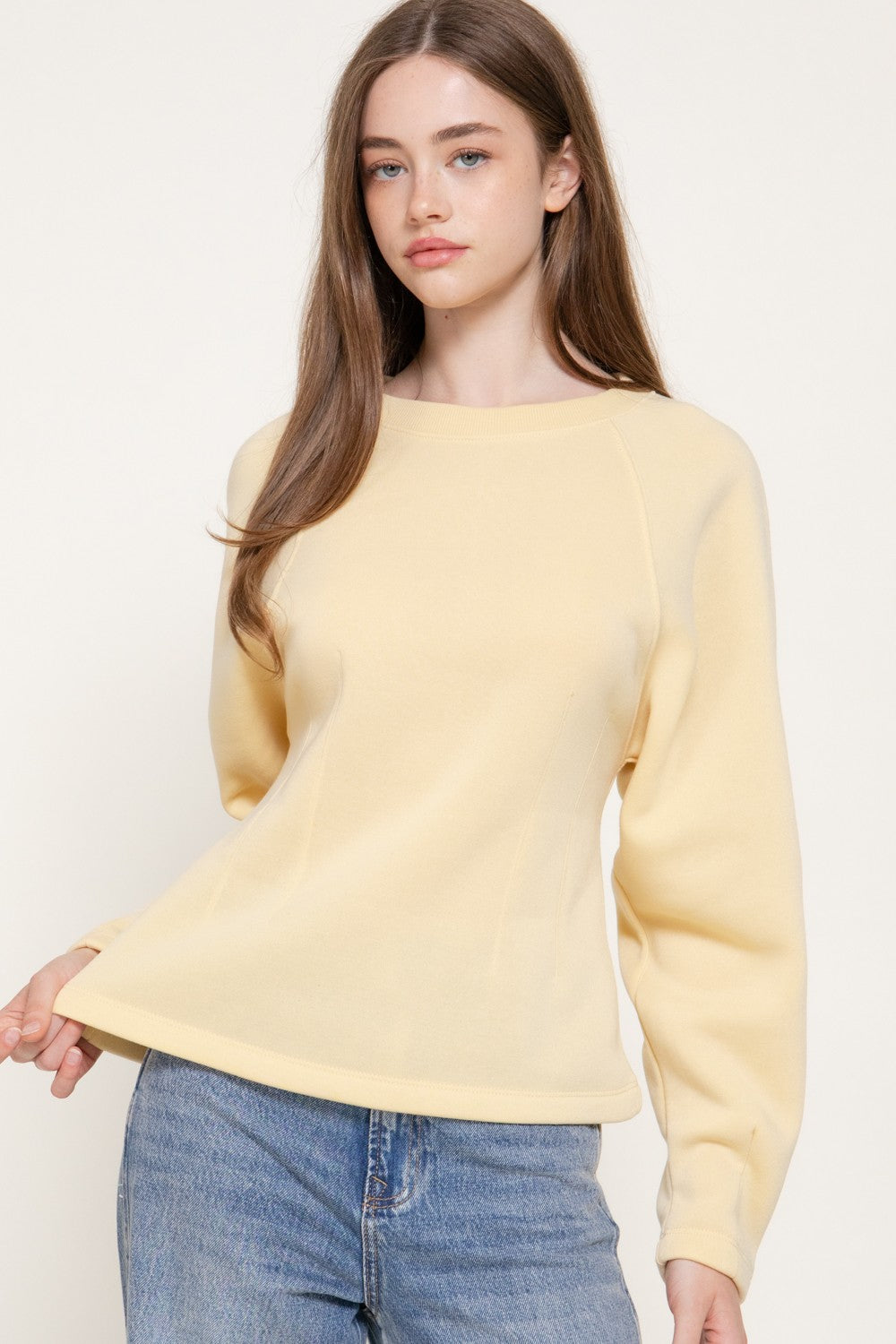 Long Sleeve Waist Defined Sweatshirt