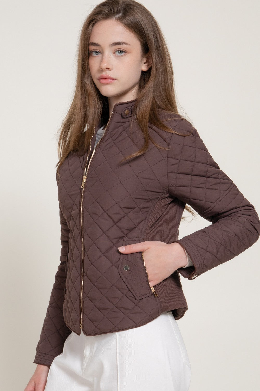 Suede Piping Rib Quilted Padding Jacket