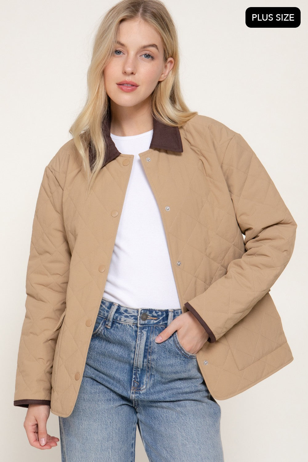 Lapel Collar Quilted Puffer Work Jacket