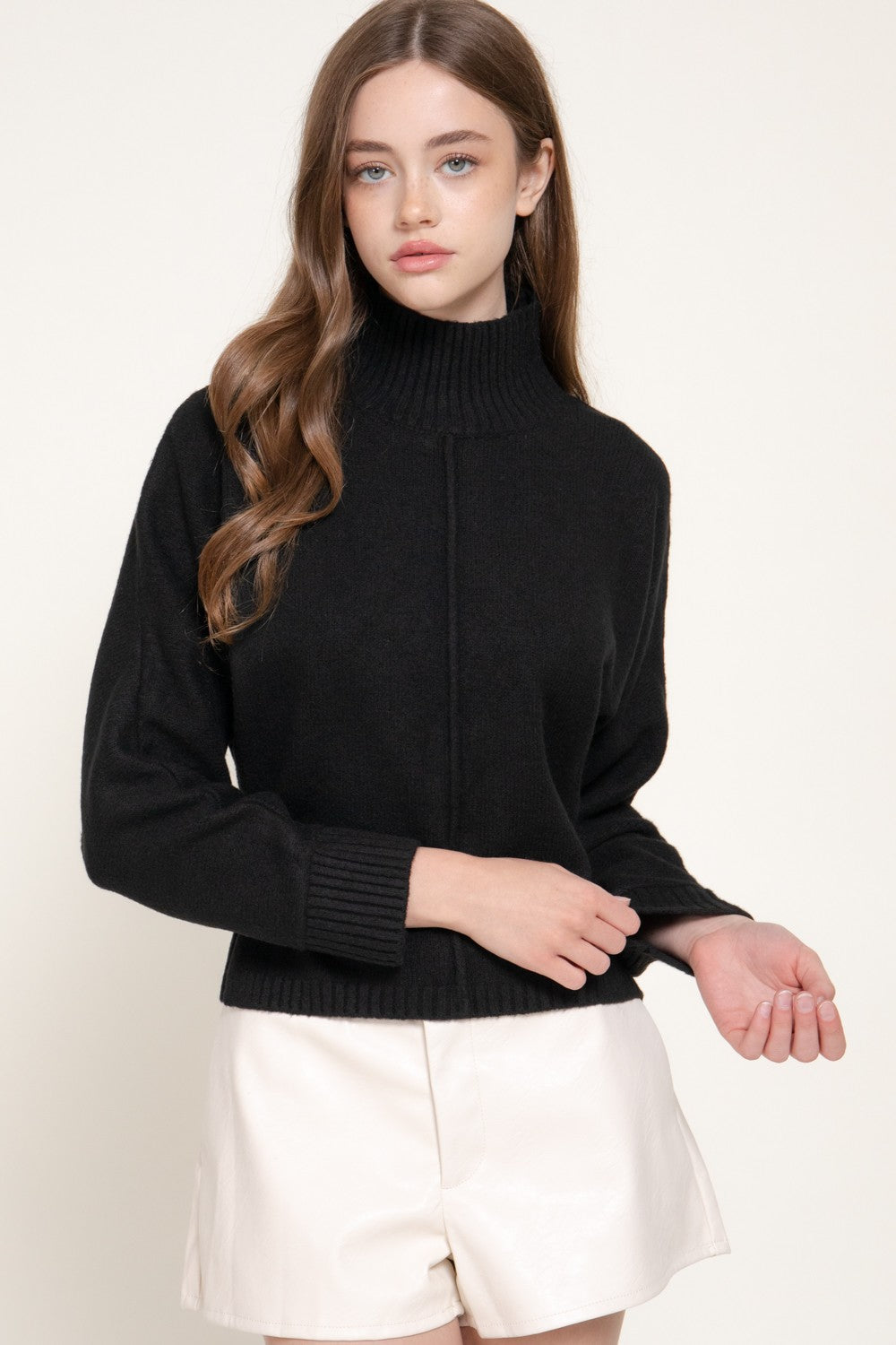 Long Slv High Neck Sweater Top