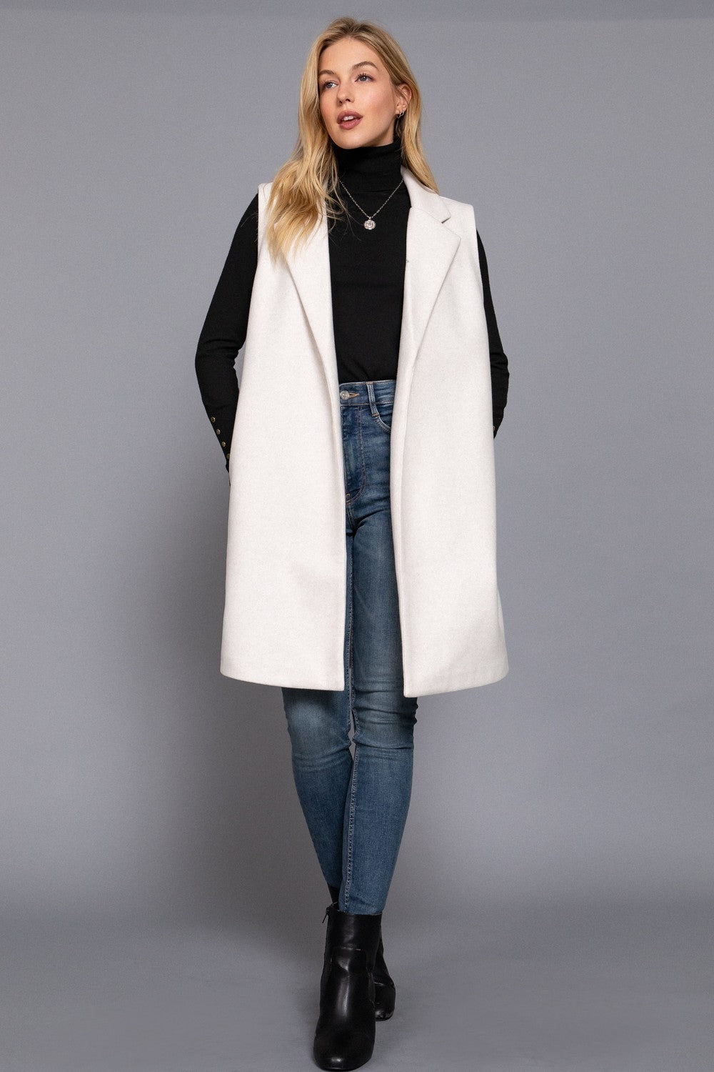 Sleeveless Notched Collar Soft Open Vest