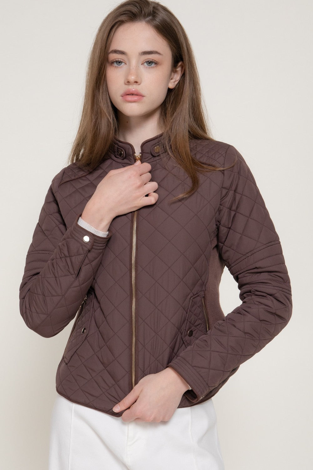 Suede Piping Rib Quilted Padding Jacket