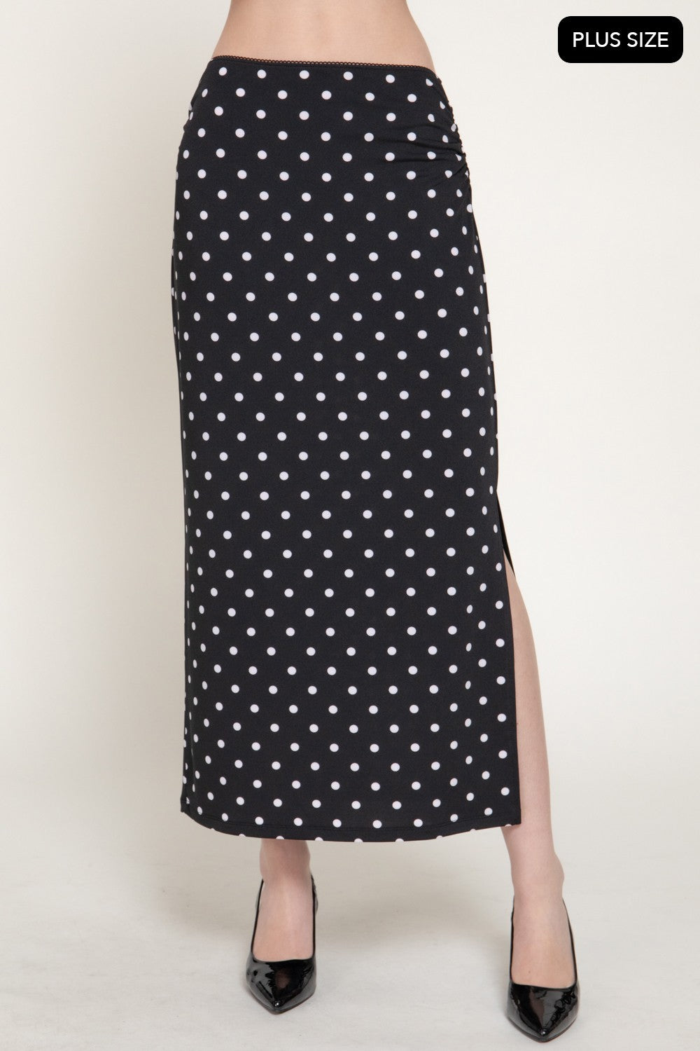 Lace Trim Dot Printed Knit Long Skirt