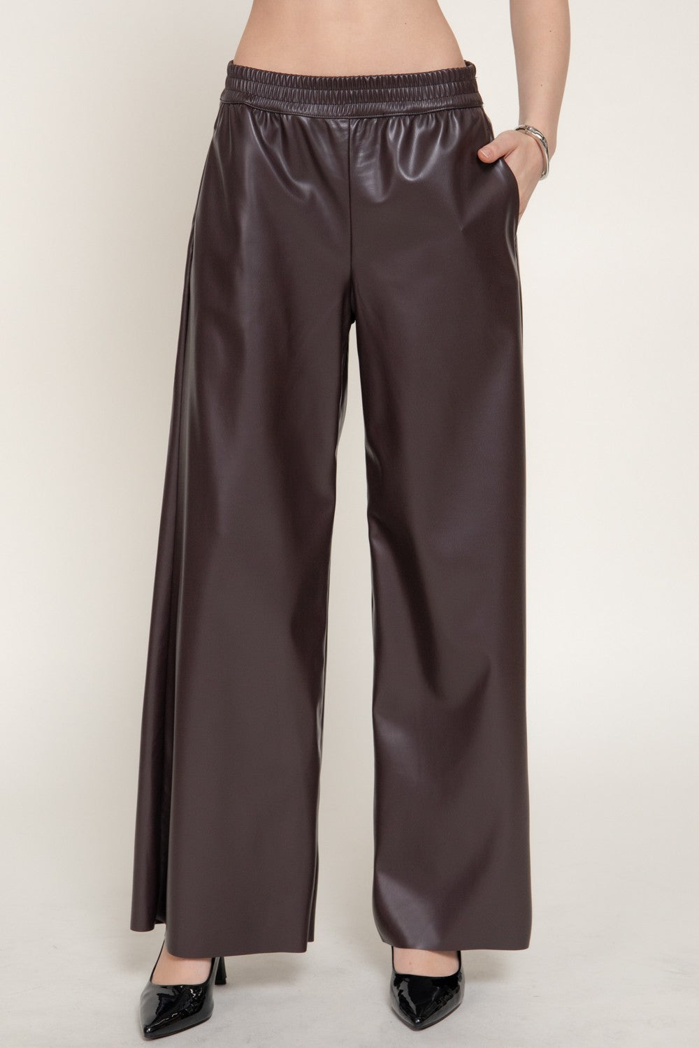 Straight Faux Leather Long Pants