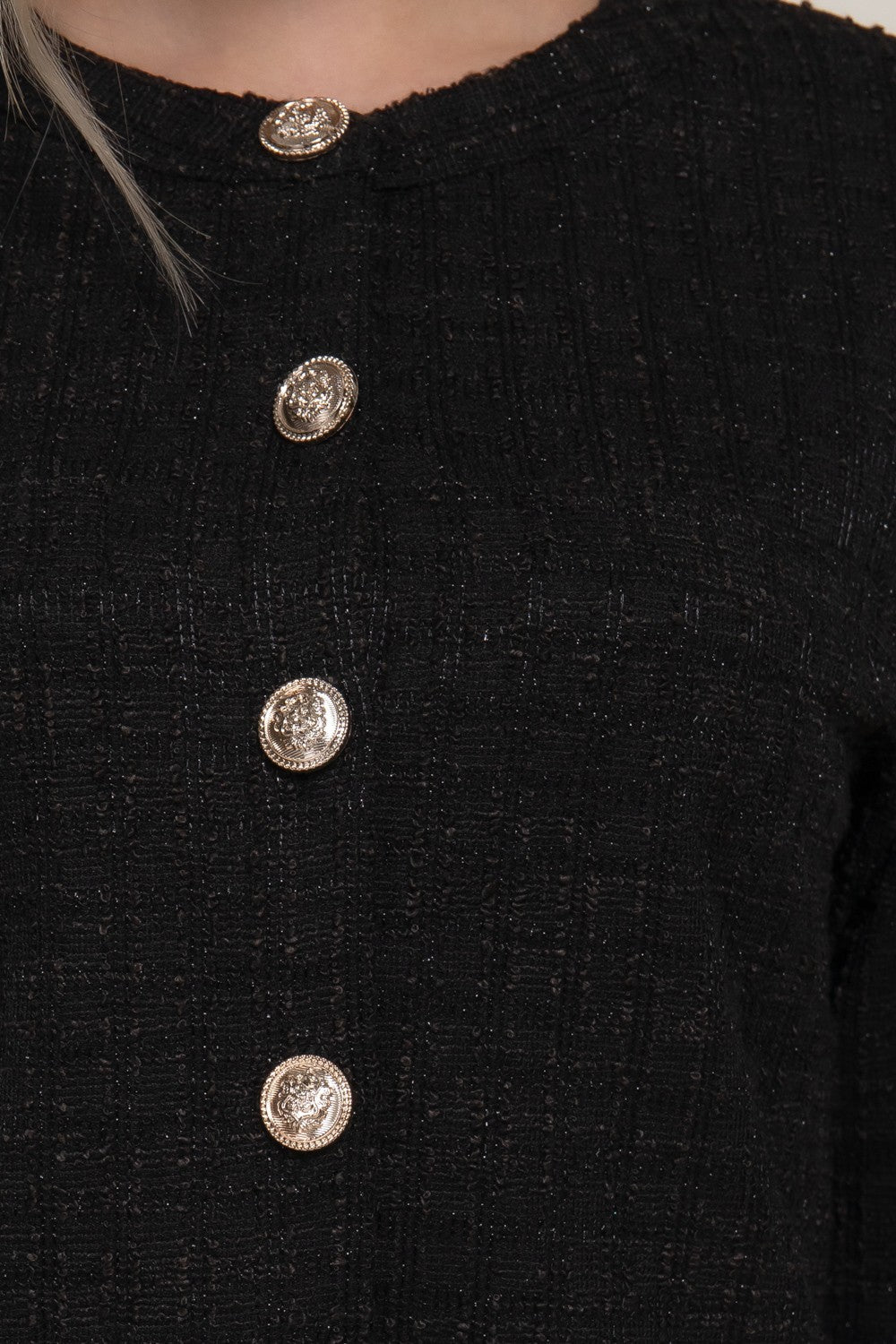 Long Sleeve Button Down Tweed Jacket