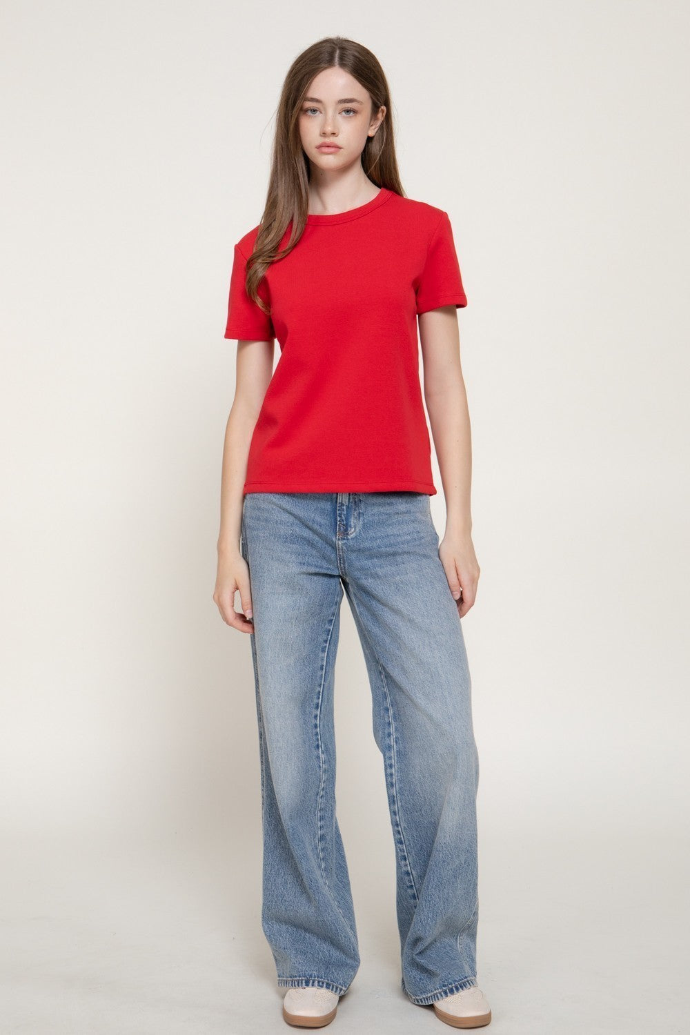 Short Sleeve Round Neck Soft Knit Top