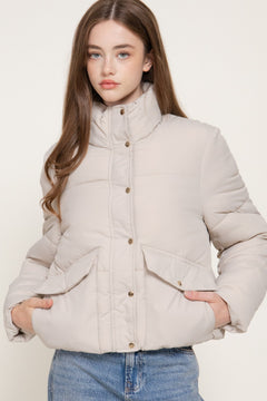 High Collar Snap Button Closure Puffer Jacket