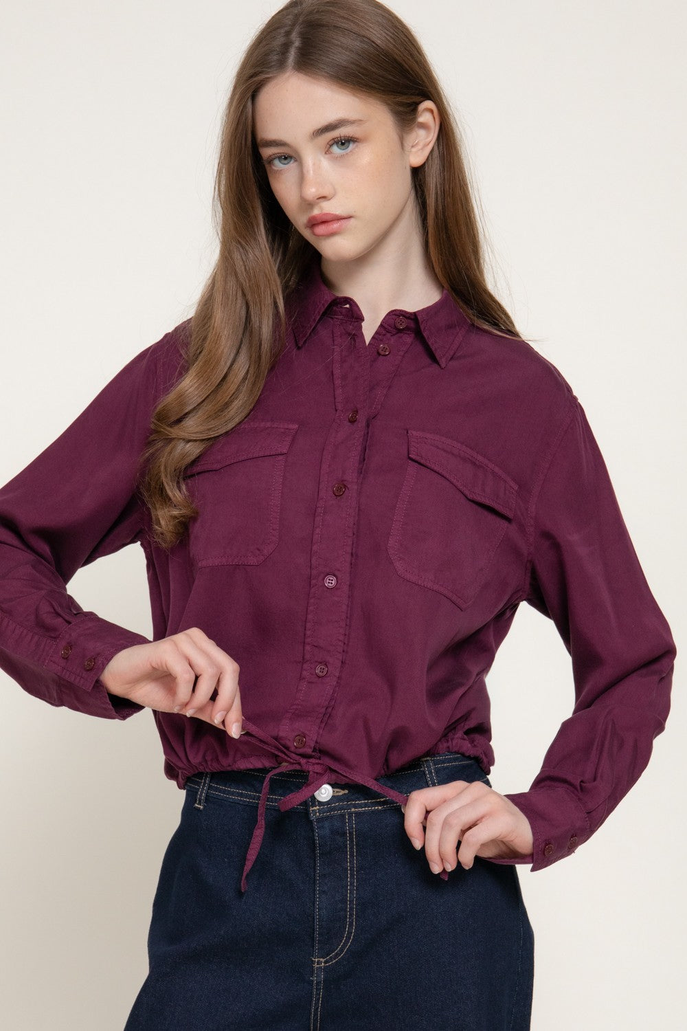 Long Slv Lyocell Shirt W/ Adjustable Drawsting Hem