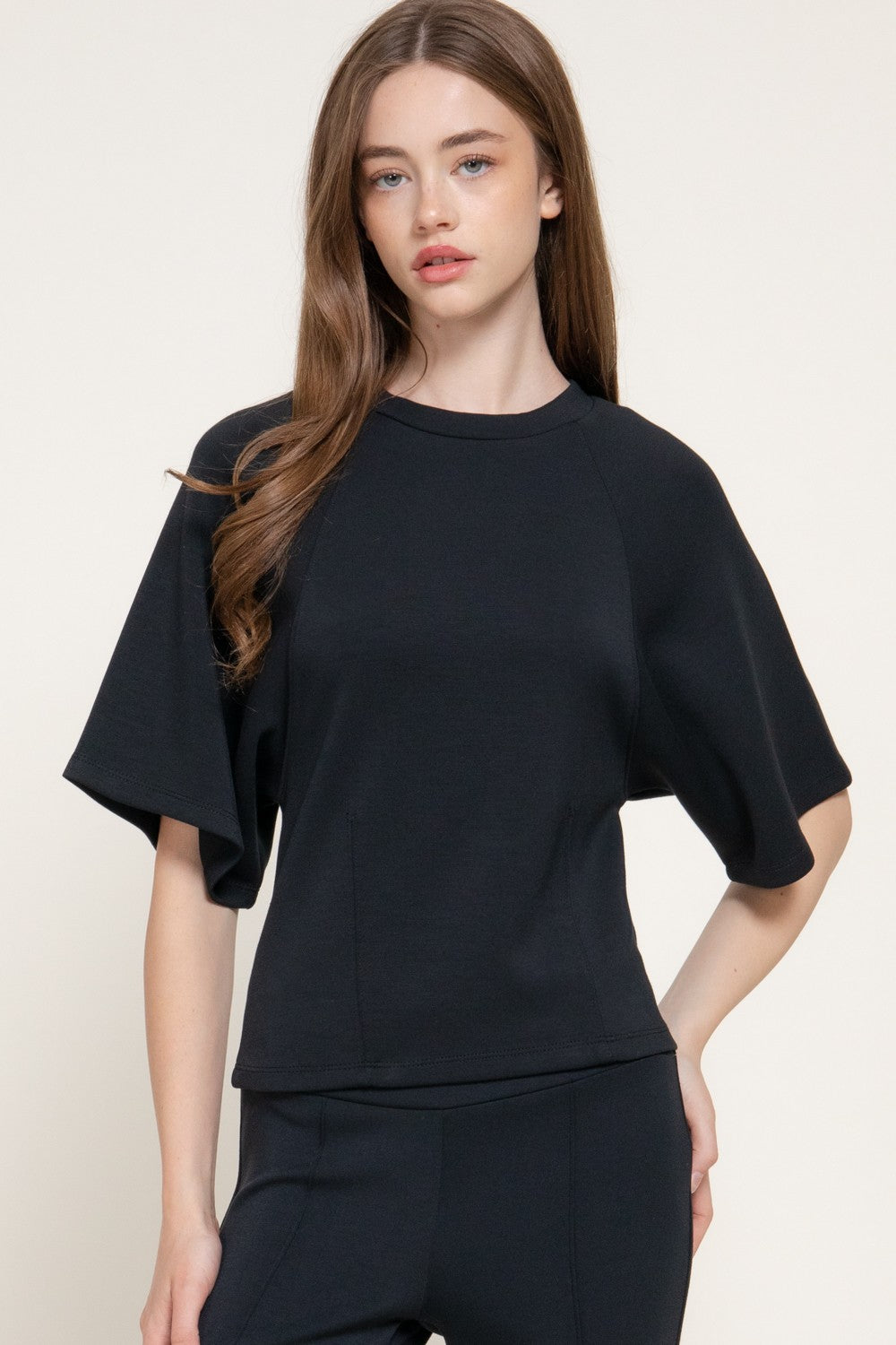 Short Slv Wasot Darts Modal Scuba Knit Top