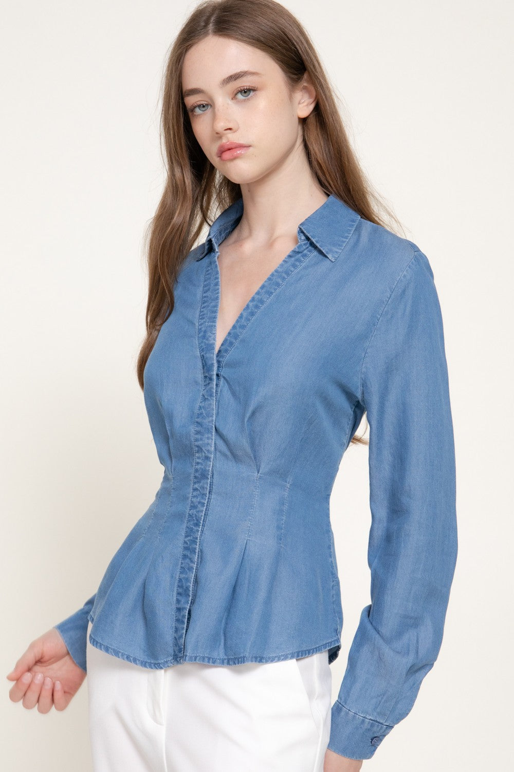 Long Slv Pleated Lyocel Shirt