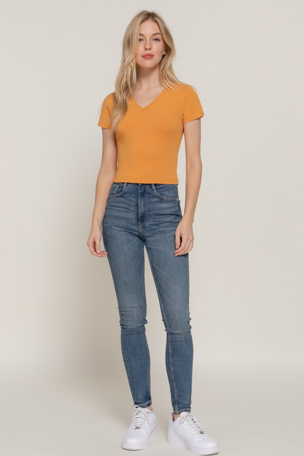 Short Sleeve V-Neck Crop Top