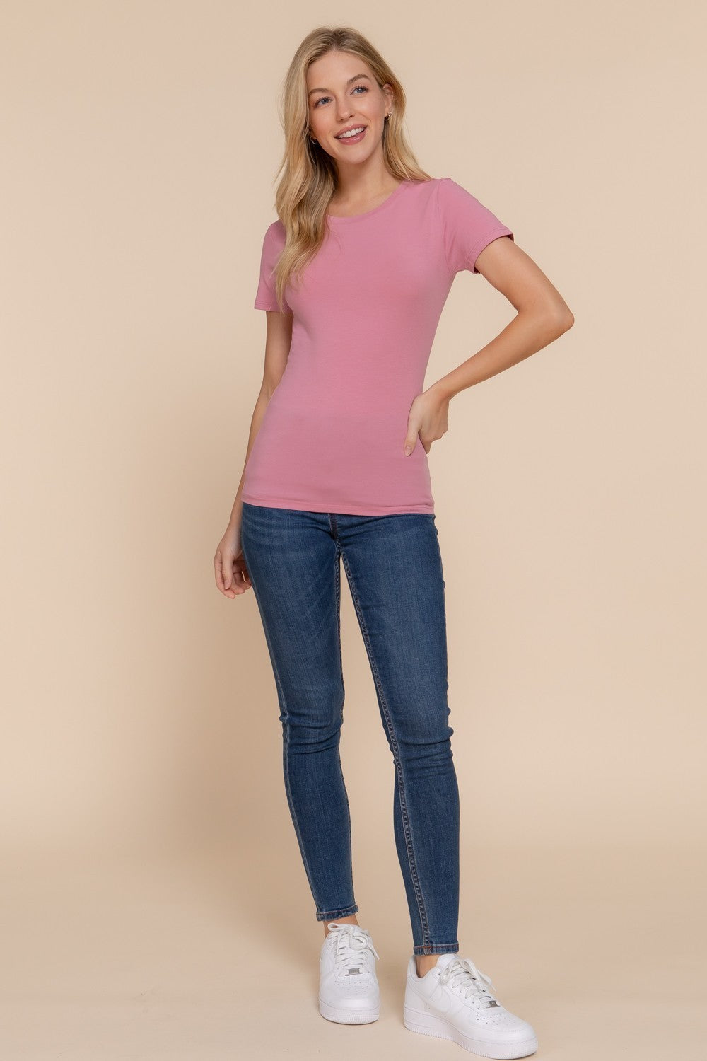 Short Slv Crew Neck Cotton Jersey Top