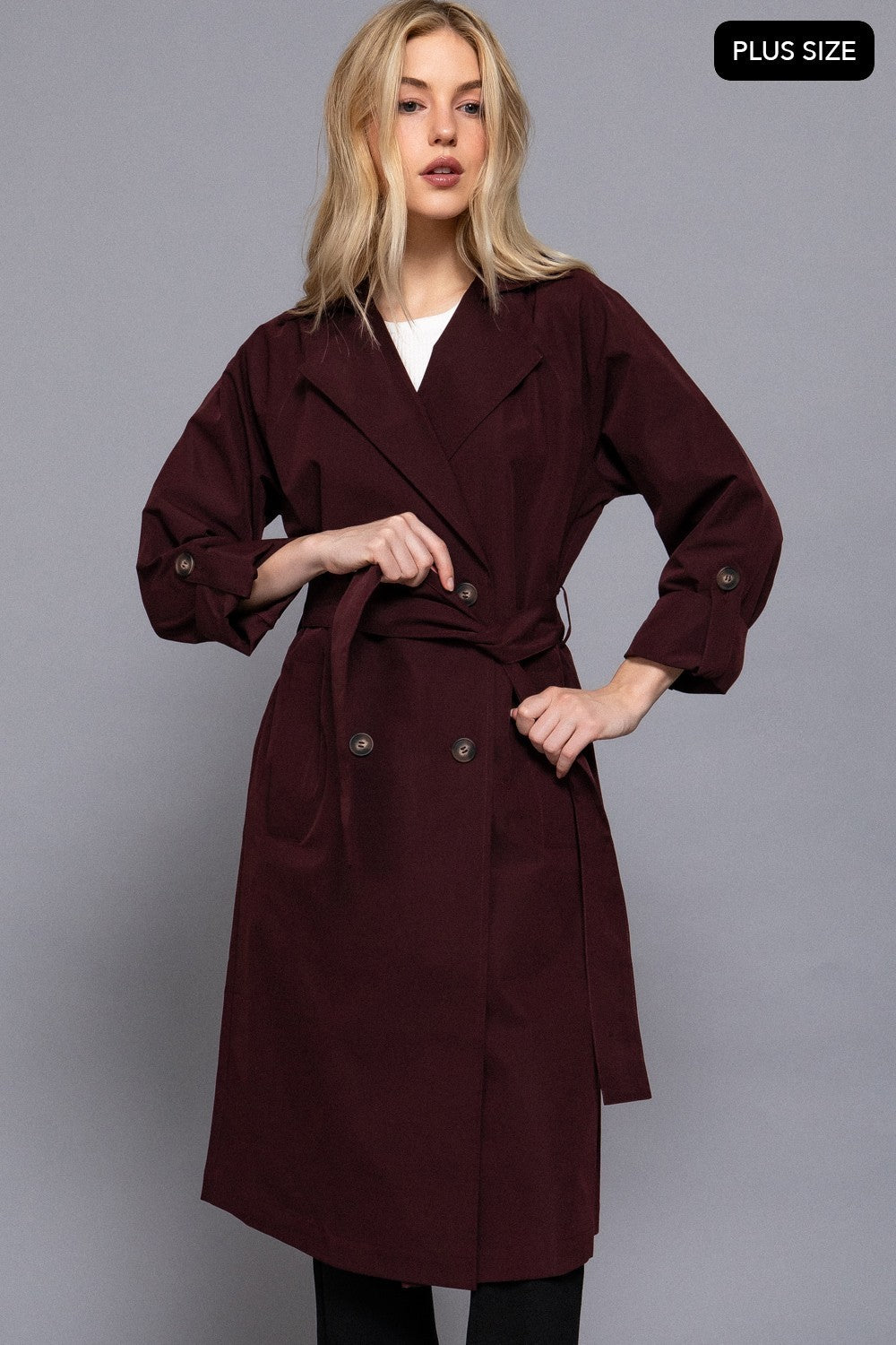 Long Slv Belted Trench Coat
