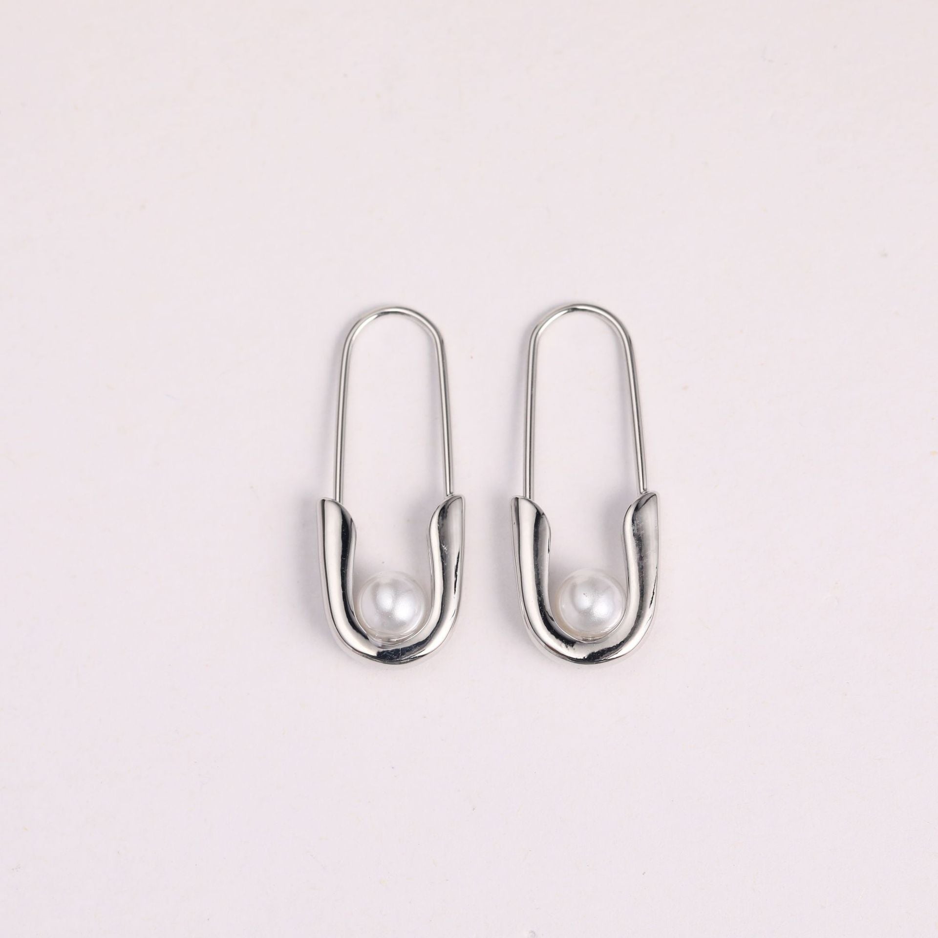 S.Harte Elegant Safety Pin Pearl Earrings