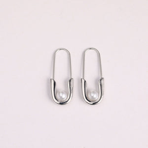 S.Harte Elegant Safety Pin Pearl Earrings