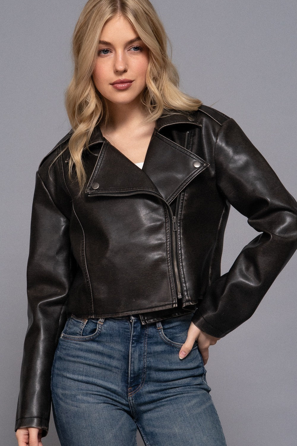 Vintage Wash Faux Leather Motor Jacket